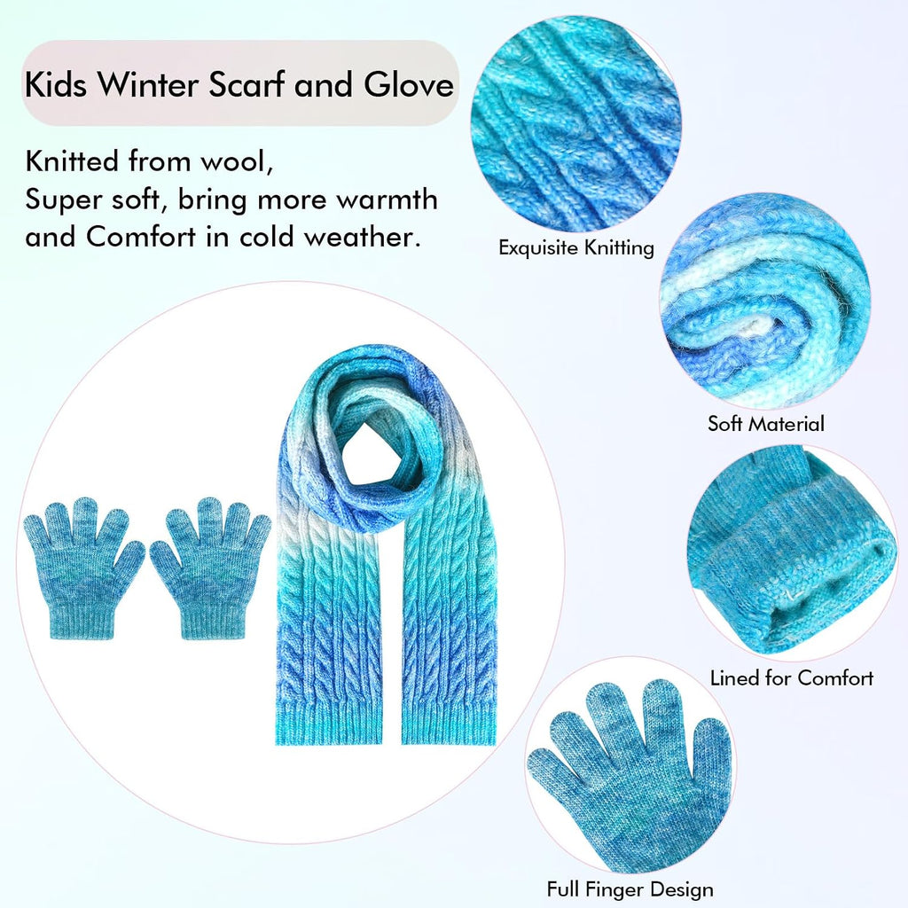 Kids Winter Hat Scarf Gloves Set, Kids Beanie Hat Long Scarf Mittens with Warm Fleece Lining for Boys Girls 3-10