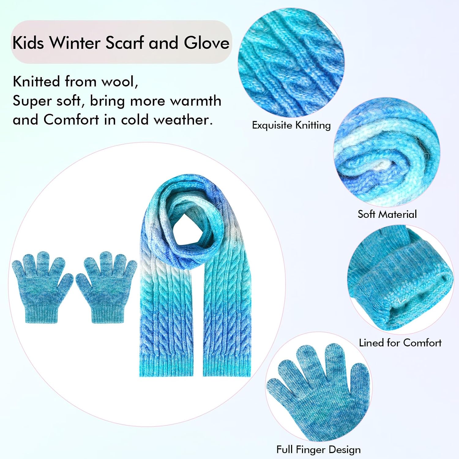 Kids Winter Hat Scarf Gloves Set, Kids Beanie Hat Long Scarf Mittens with Warm Fleece Lining for Boys Girls 3-10