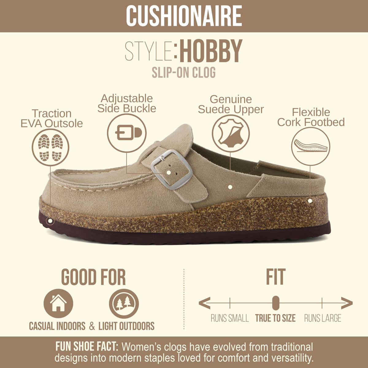 Hobby 100% Genuine Leather Slip On Clogs for Women, Taupe Genuine Leather 6.5W