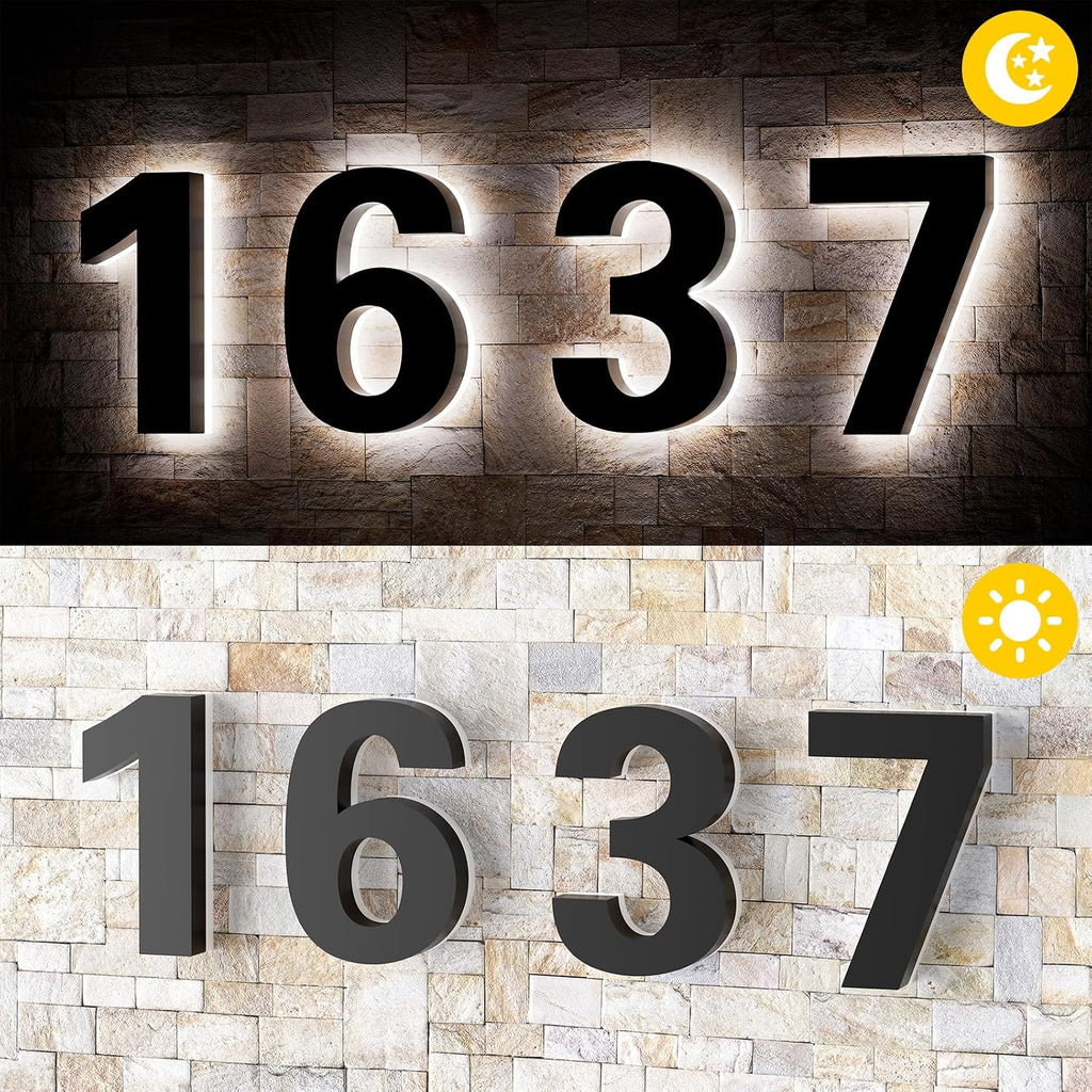 5 Inch Backlit House Numbers for Outside, Stainless Steel, LED Illuminated Home Address Number, Modern Lighted