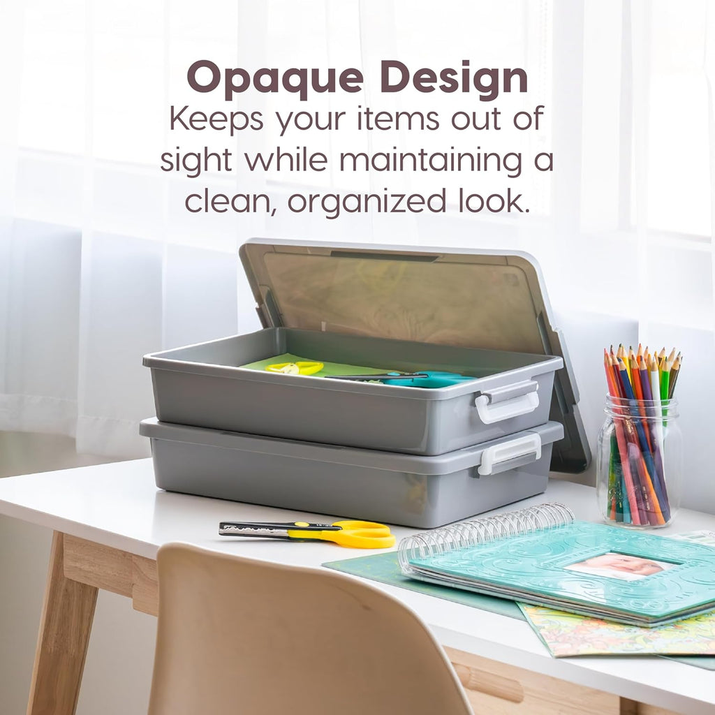 6 Qt. Plastic Craft Storage Container Bins with Lids, 2 Pack, Small Art & Office Supply Organizer Tote, Sensory Bins