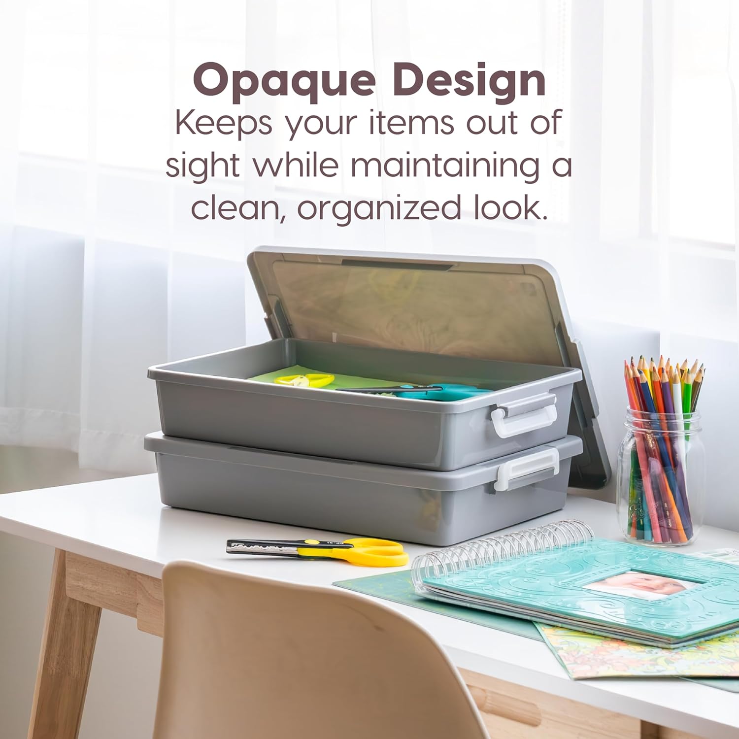 6 Qt. Plastic Craft Storage Container Bins with Lids, 2 Pack, Small Art & Office Supply Organizer Tote, Sensory Bins