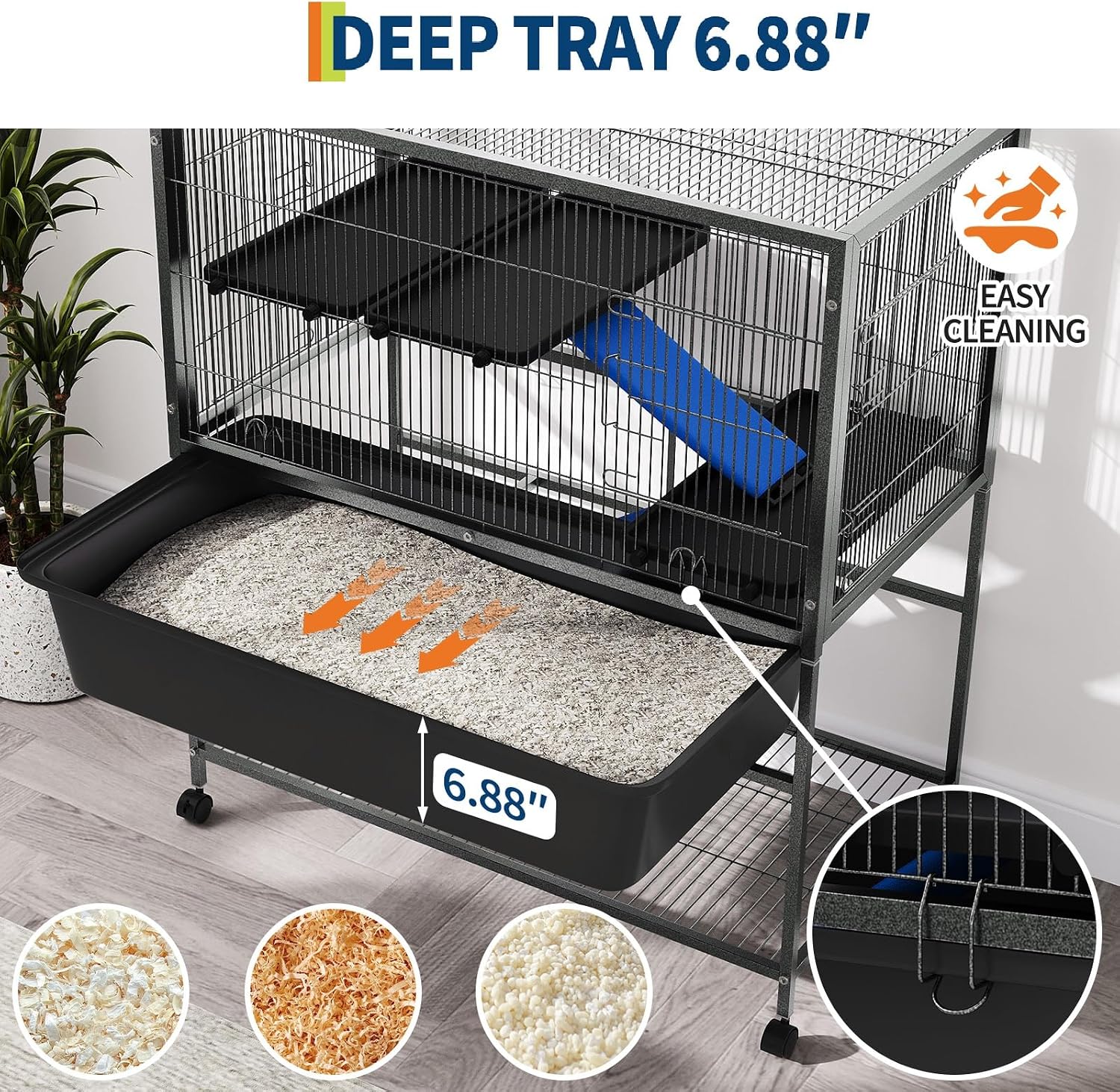 Ferret Cage, 40.4" h Large Ferret Nation Cage with 3 Removable Platforms, Deep Tray, Storage Shelf, Metal Small