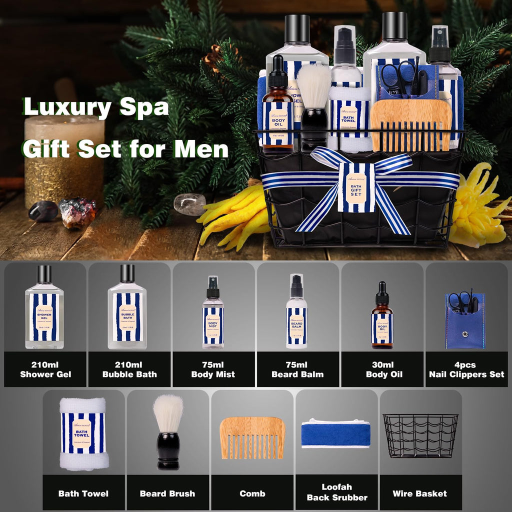 Fathers Gifts for Men Dad Bath and Body Gift Sets for Men with 10 Pcs Cedar & Bergamot Spa Gifts Set, Bath Gift Set