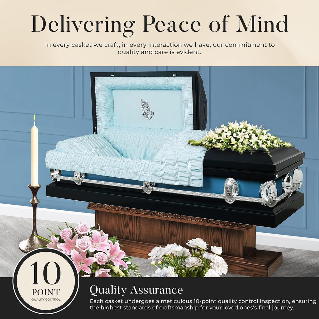 The Prayer Metal Funeral Casket with White Crepe Interior