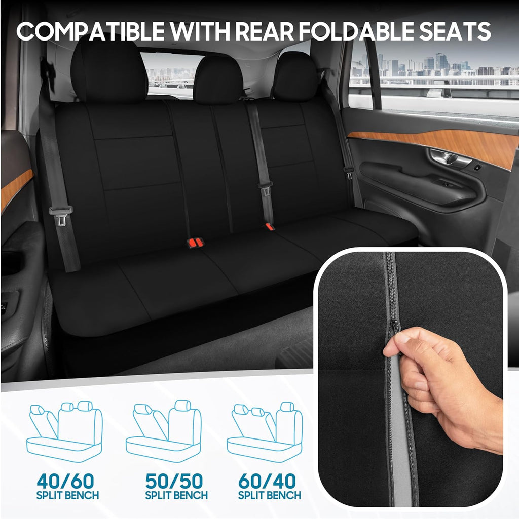 PolyPro Car Seat Covers Full Set in Solid Black, Front and Rear Split Bench Seat Covers for Cars, Easy to Install Car