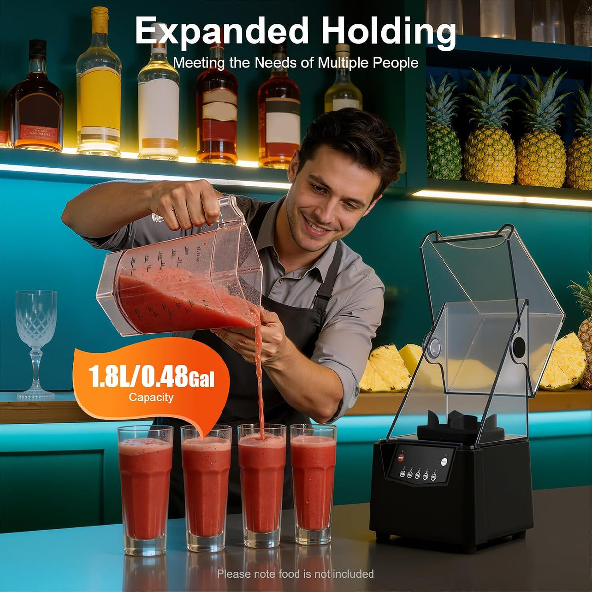 Professional Commercial Blender, 1.8L Smoothie Maker, 2600W, 110V