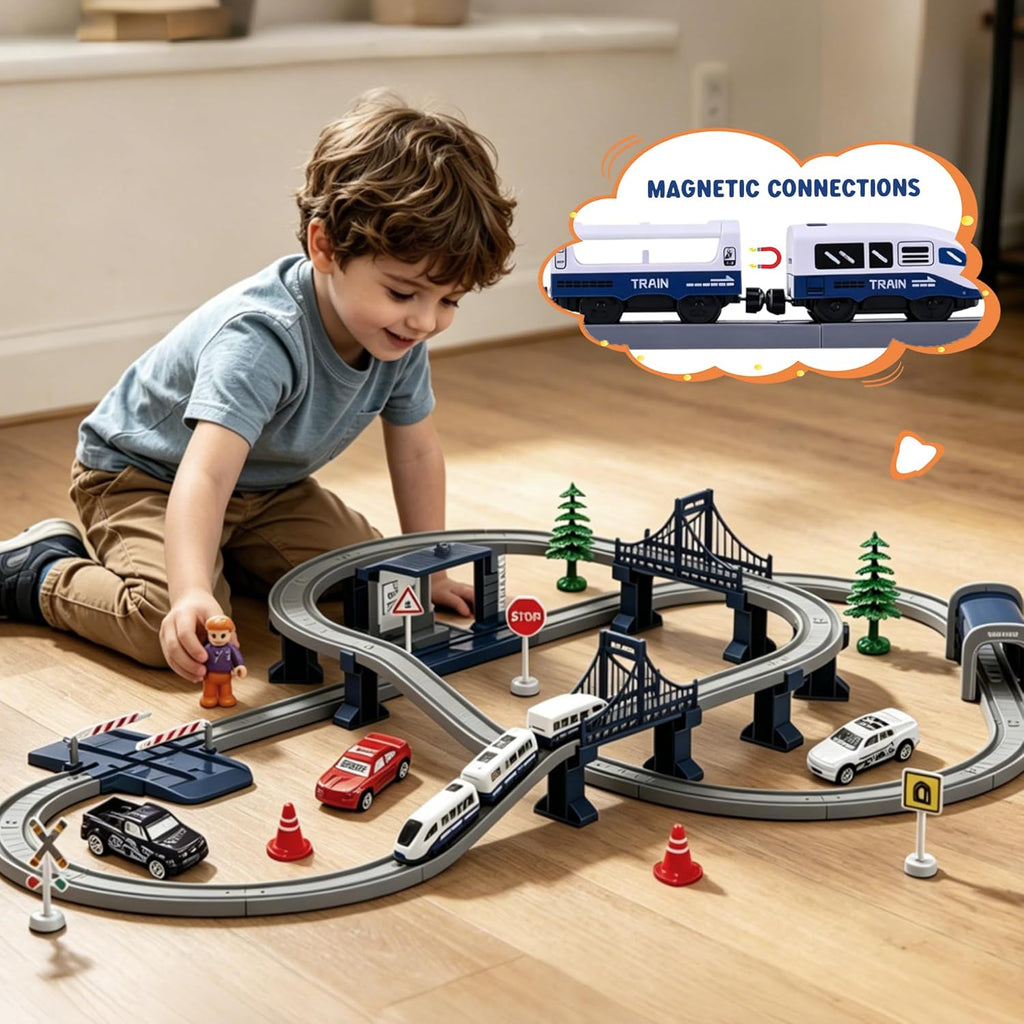Train Sets for Boys 4-7, 104 Pcs Battery Operated Trains with Tracks | Magnetic Connection, Compatible with Thomas