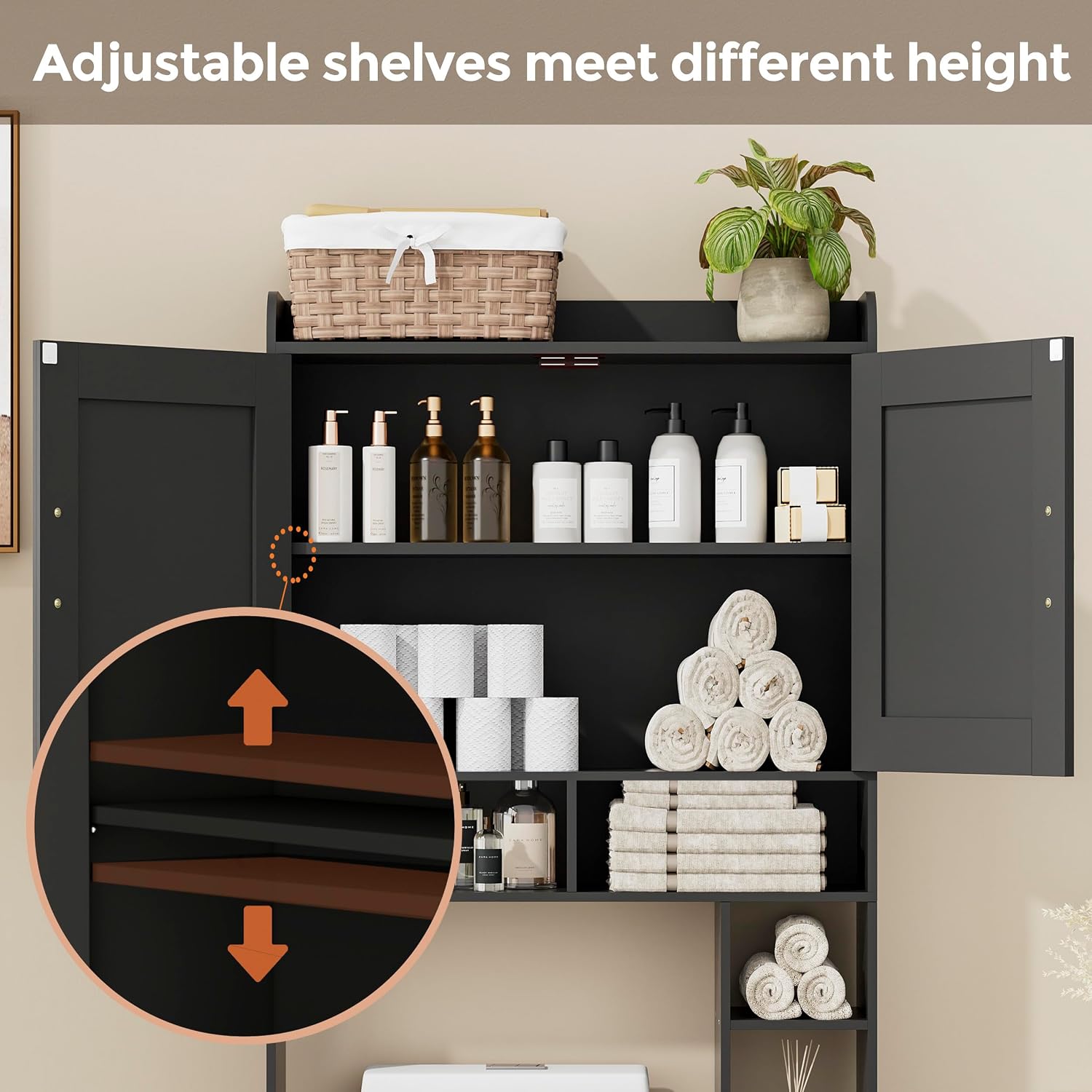 Wooden Over The Toilet Storage Cabinet with Barn Door | Freestanding Bathroom Storage, Toilet Paper Holder
