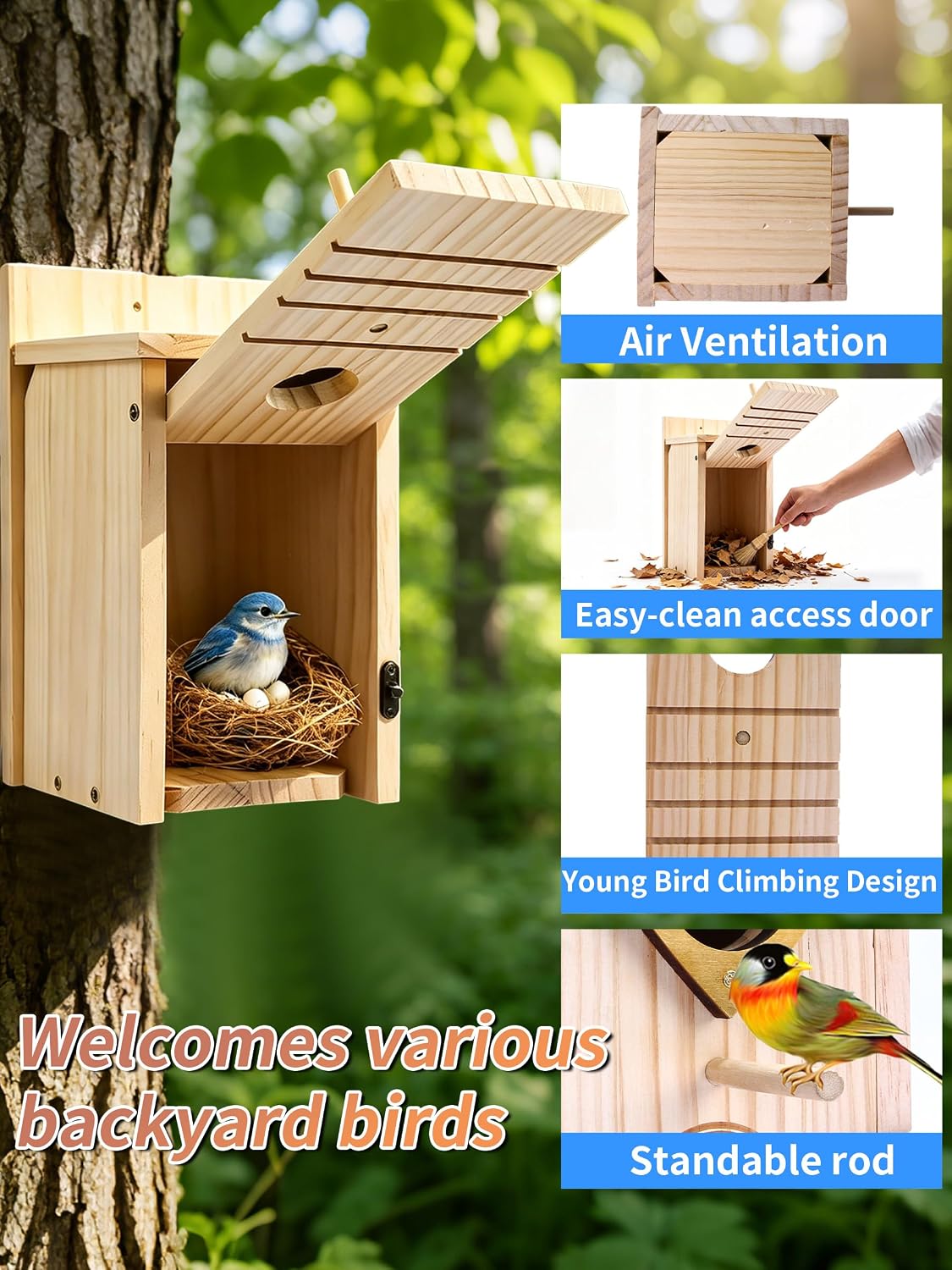 2PC Cedar Bluebird Houses for Outside with Nesting Material