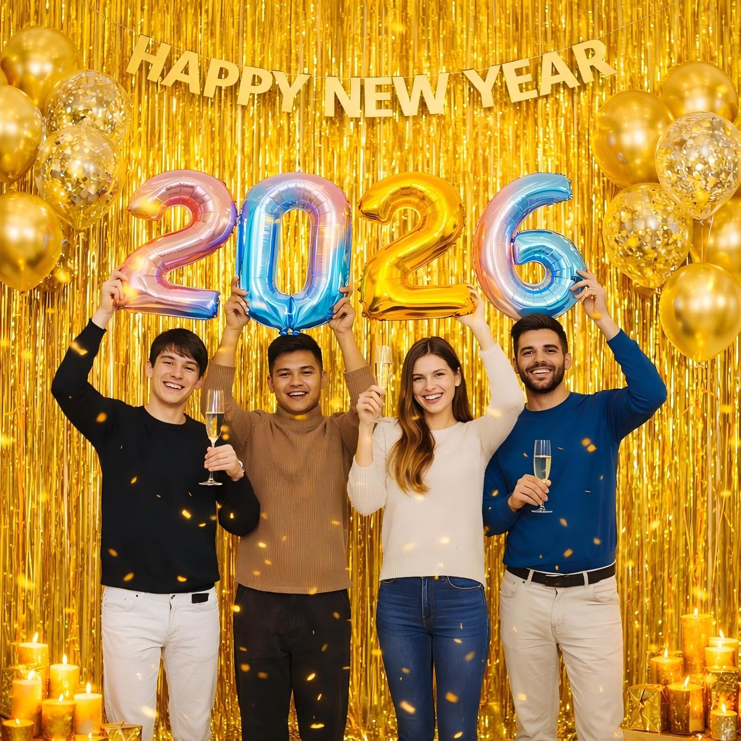 Pure Gold Fringe Curtain Backdrop 3 Pack, 3.2 x 8.2 FT Party Decorations | Graduation Decorations, Birthday Party