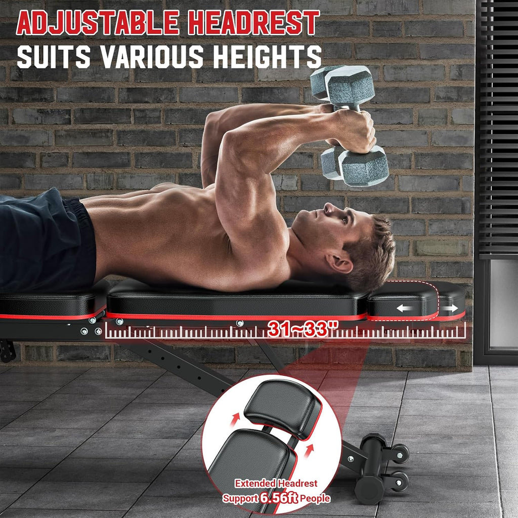 Workout Bench, Adjustable Weight Bench with Leg Extension and Leg Curl, Extended Headrest, 900LBS Preacher Curl Bench