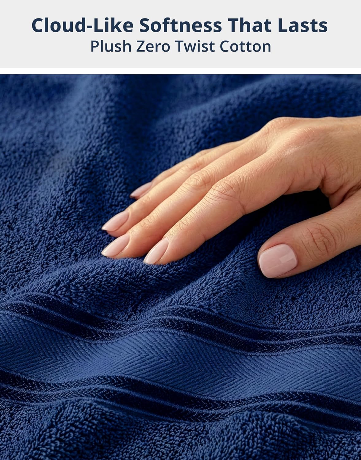 Bath Towel Set 100% Cotton 6 Piece Soft Absorbent - Navy | Shower Towels - Generously Sized, Oversized & Roomy