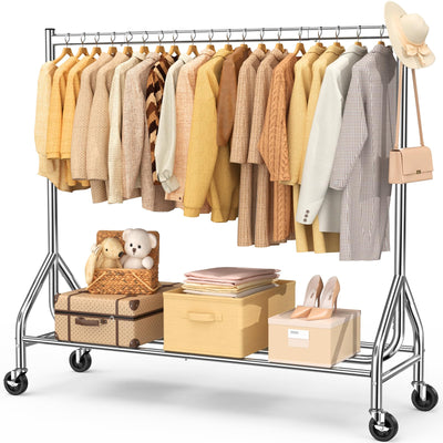 Heavy Duty Clothes Rack Load 420 LBS, Rolling Garment Rack with Lockable Wheels, Standing Metal Clothing Rack