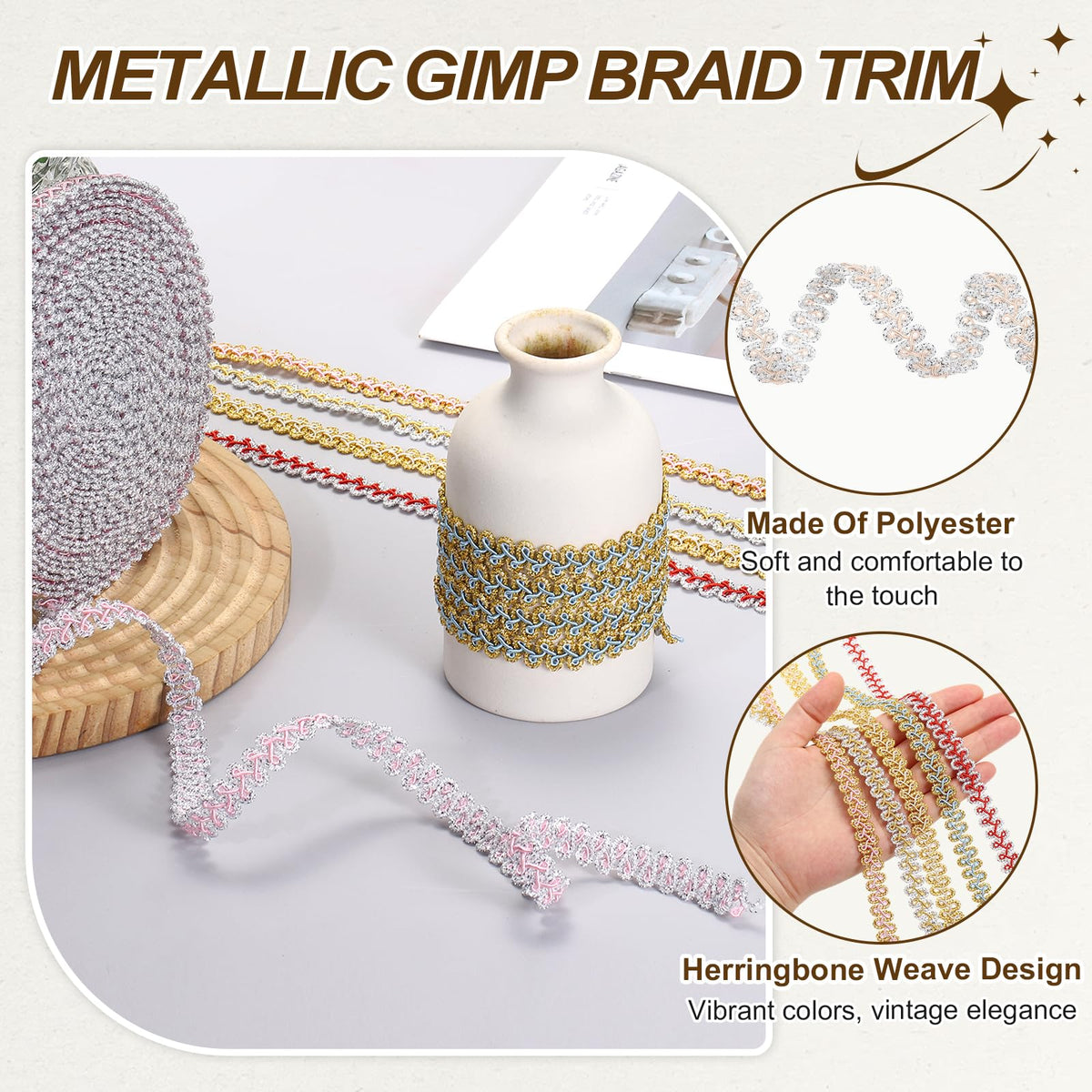Metallic Gimp Braid Trim 1/2" Wide 9 Yards Water Pink-Silver