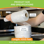 PSBM Mini Stretch Wrap Extended Core, 5" x 1000', 80 Gauge, Clear 12 Rls