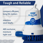 WASSERMANN 2000GPH Prime Bilge Pump 12V, Upgraded Heavy-Duty Marine Submersible Bilge Water Pumps for Boats with Long Power Cord and Anti-Airlock Protection for Continuous Reliable Operation