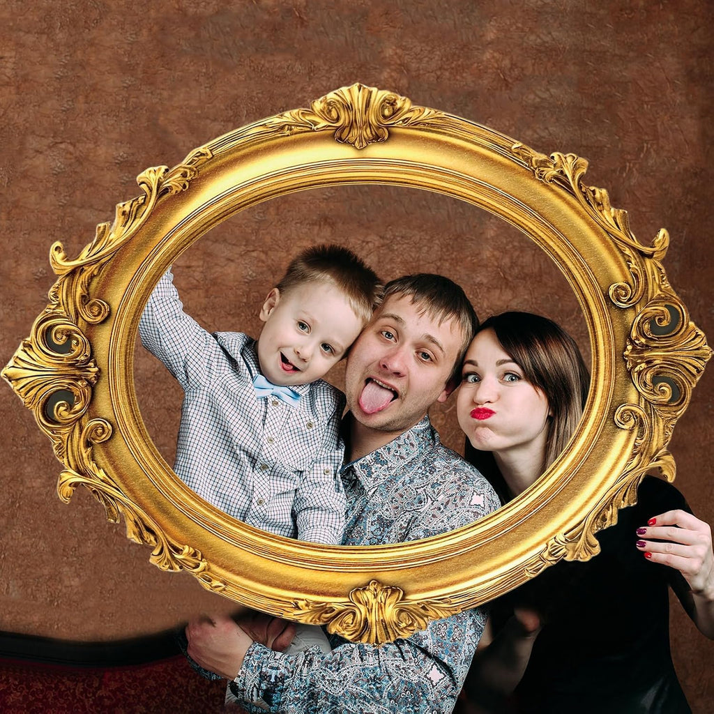 Large Photo Booth Props 31.5*23.62 Inch Gold Picture Selfie Frame Vintage Photo Round Frame Creative Friends Party