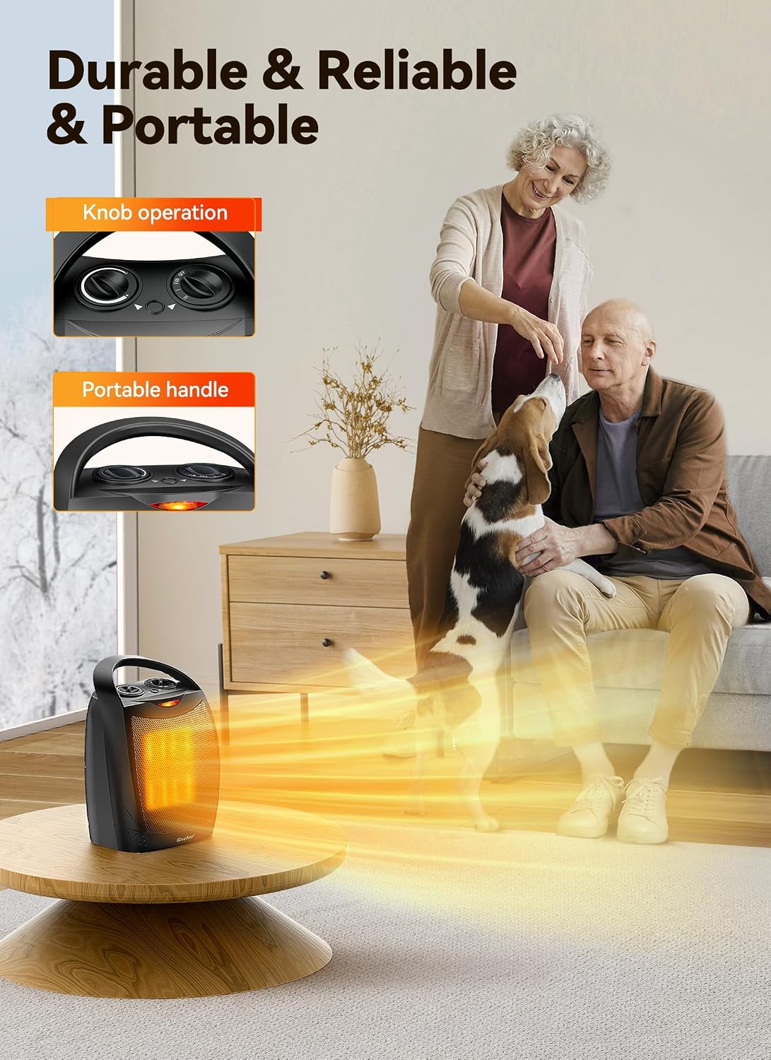 Portable Electric Space Heaters for Indoor Use | 1500W/750W Ceramic Desk Heater with Thermostat, Heat Up 200 Square