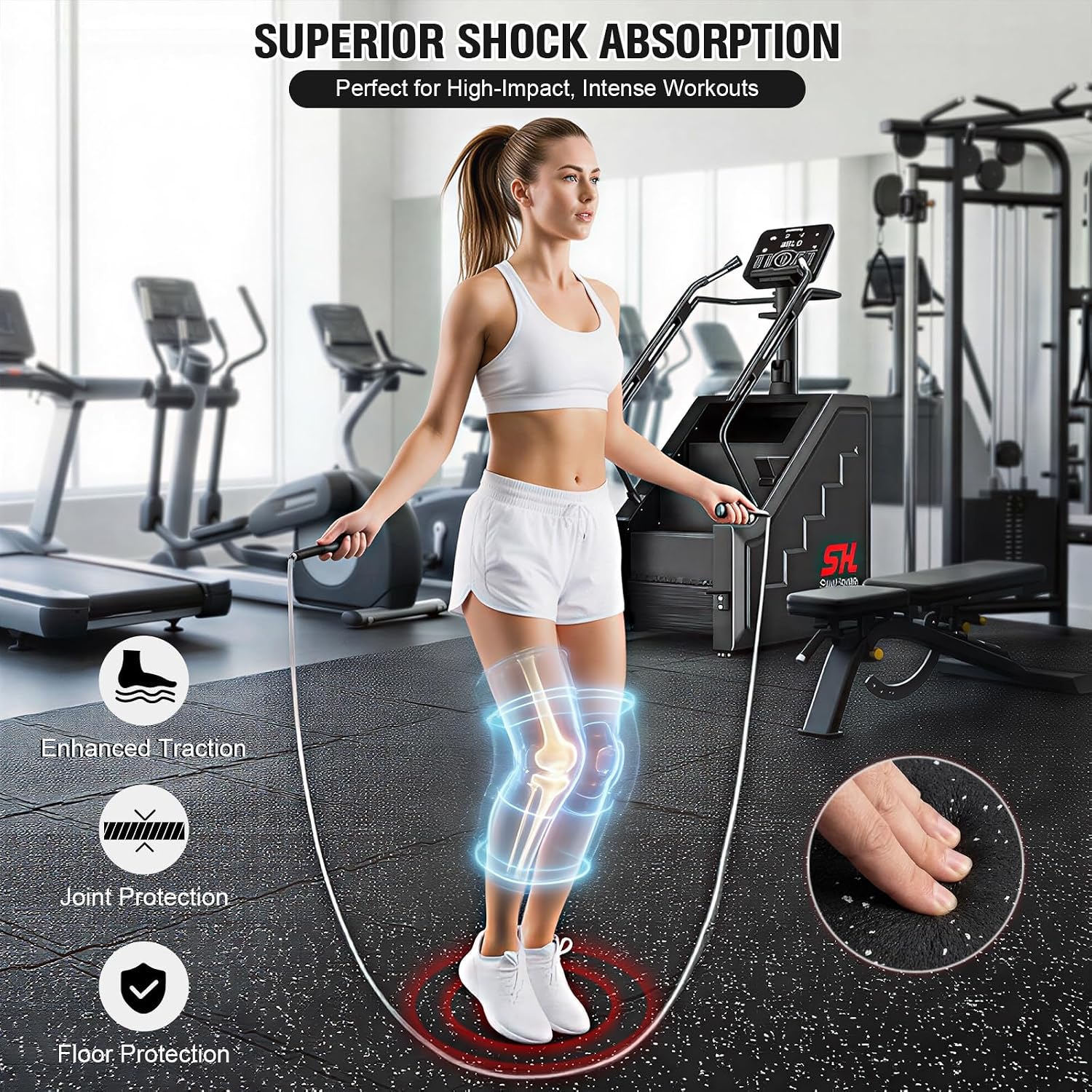 0.56" Thick Rubber Top Gym Flooring for Home Gym, High Density EVA Foam Exercise Mats, Interlocking Gym Flooring for