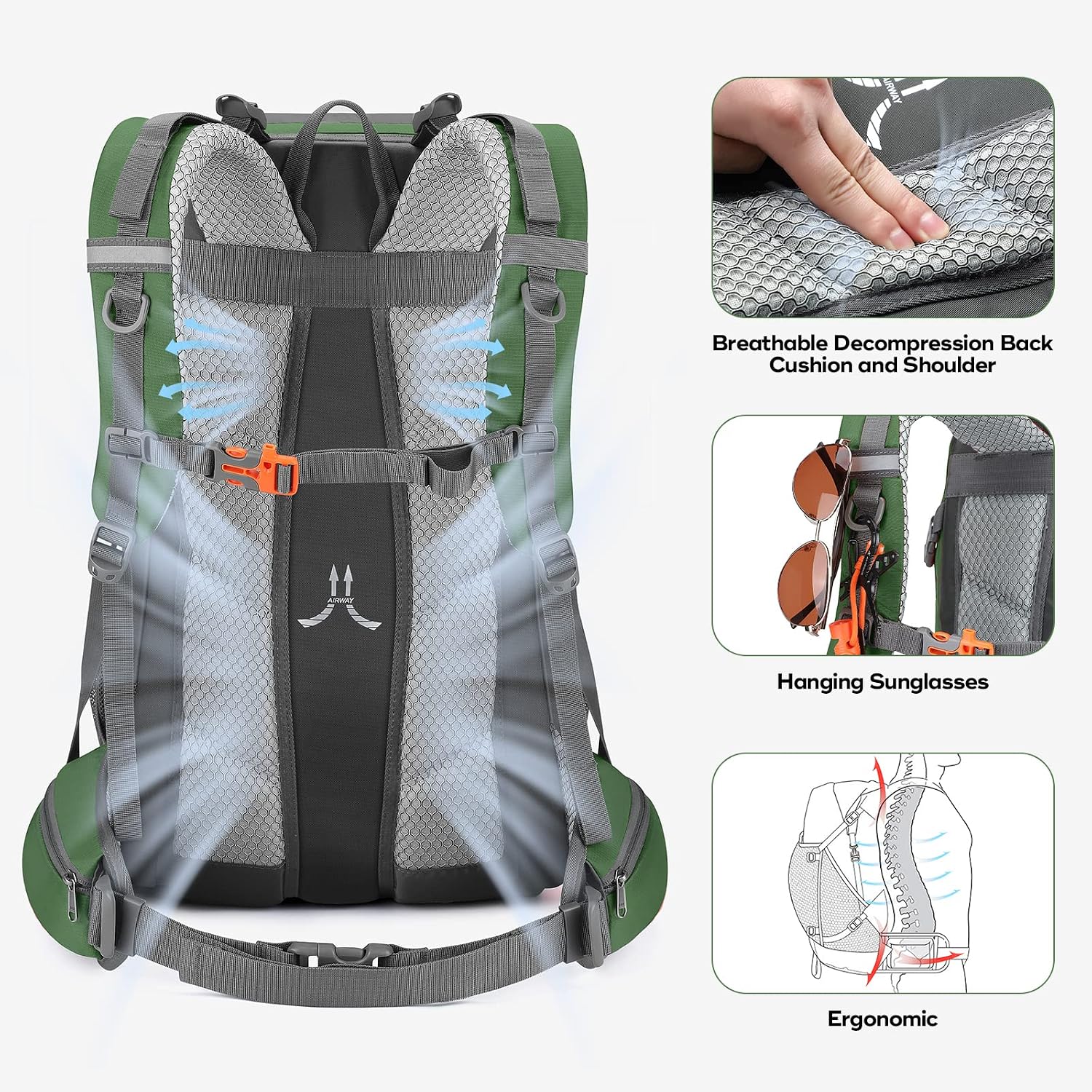 40L Hiking Backpack, Lightweight Camping Daypack with Rain Cover | Water-Resistant Rip-Stop Nylon, Wet/Dry