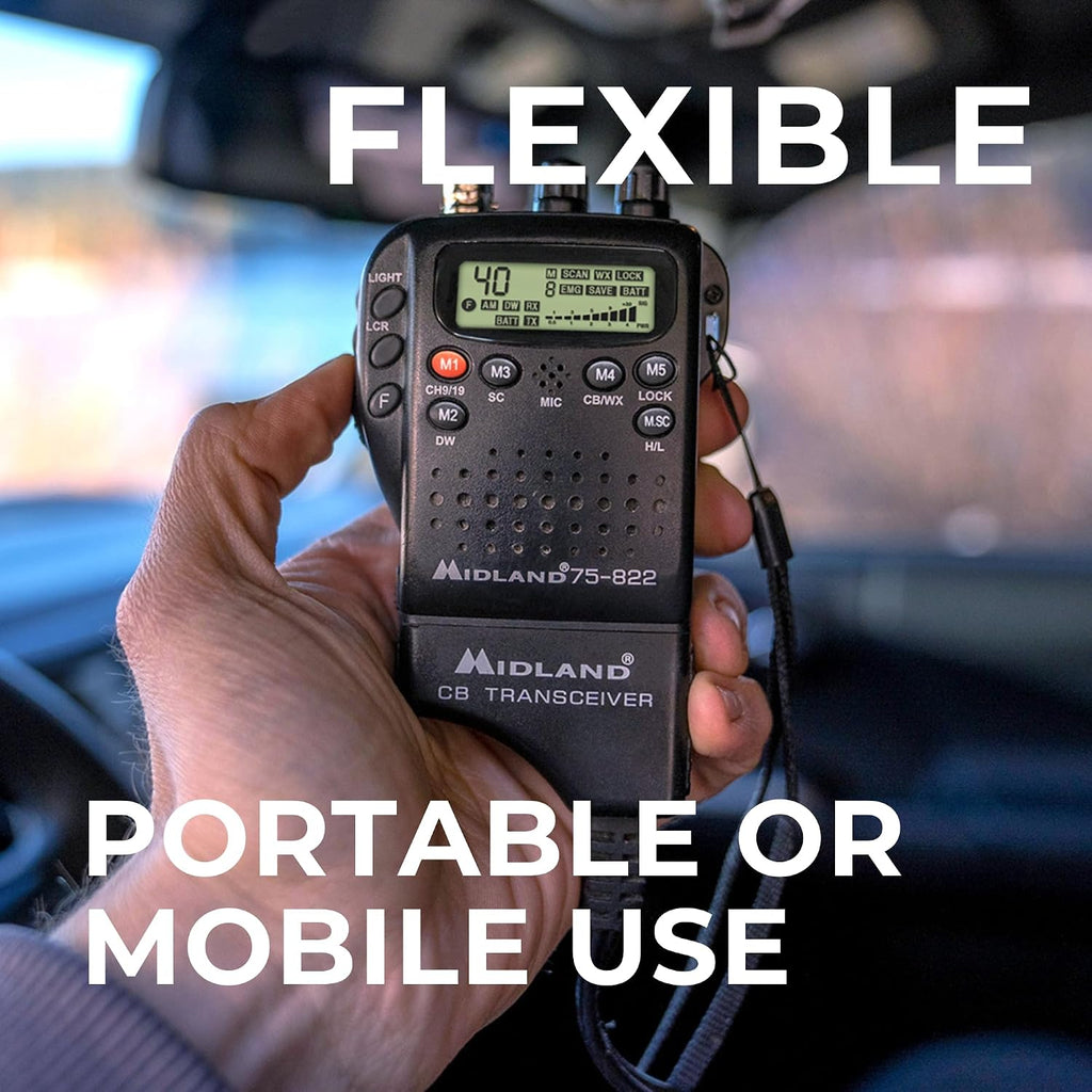 75-822 Handheld CB Radio & Mobile CB Radio – Walkie Talkie with 40 Channels, NOAA Weather Alerts, Long Range