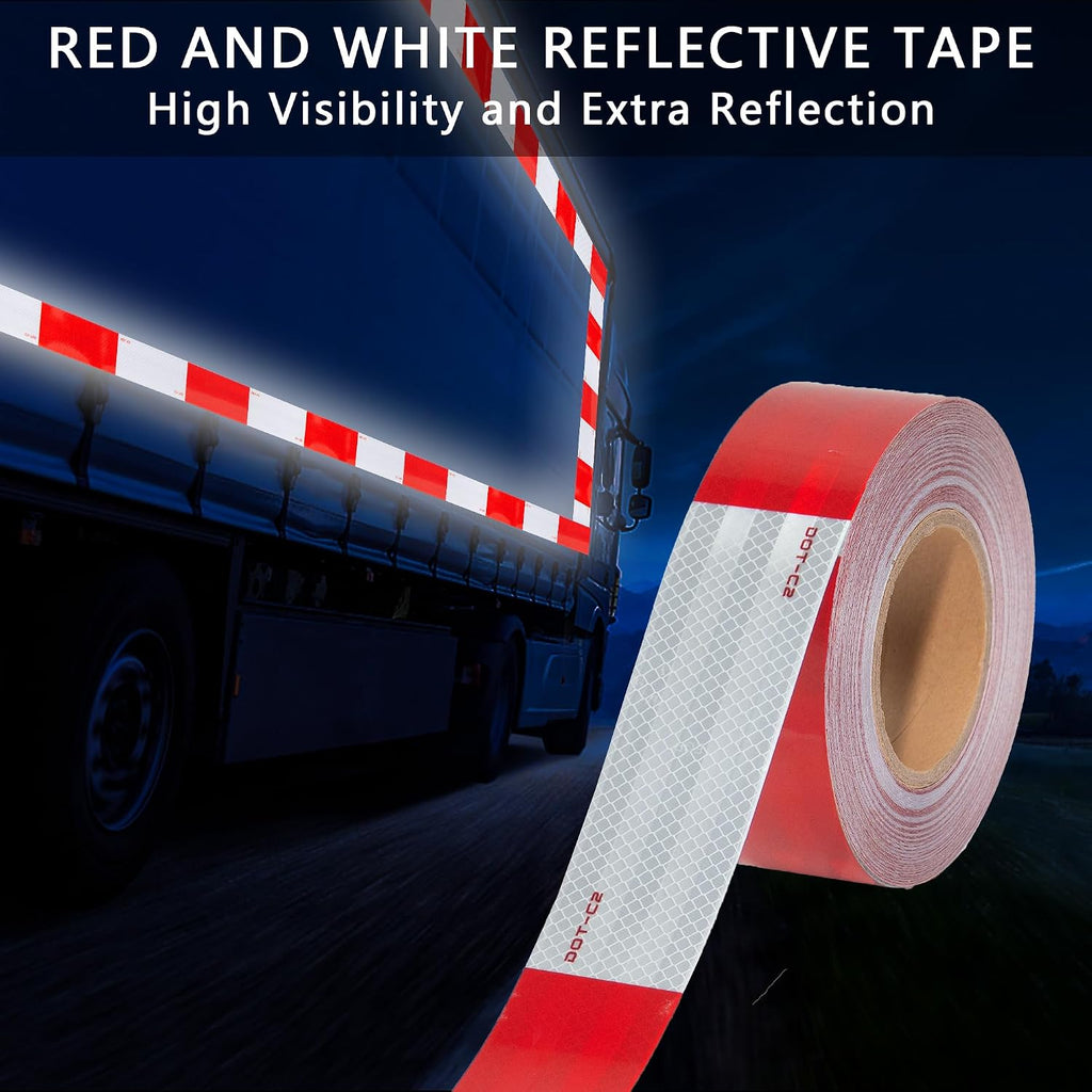 2 Inch x 160 Feet DOT-C2 Reflective Tape Red White Reflective Tape Outdoor Waterproof Conspicuity Strong Adhesive