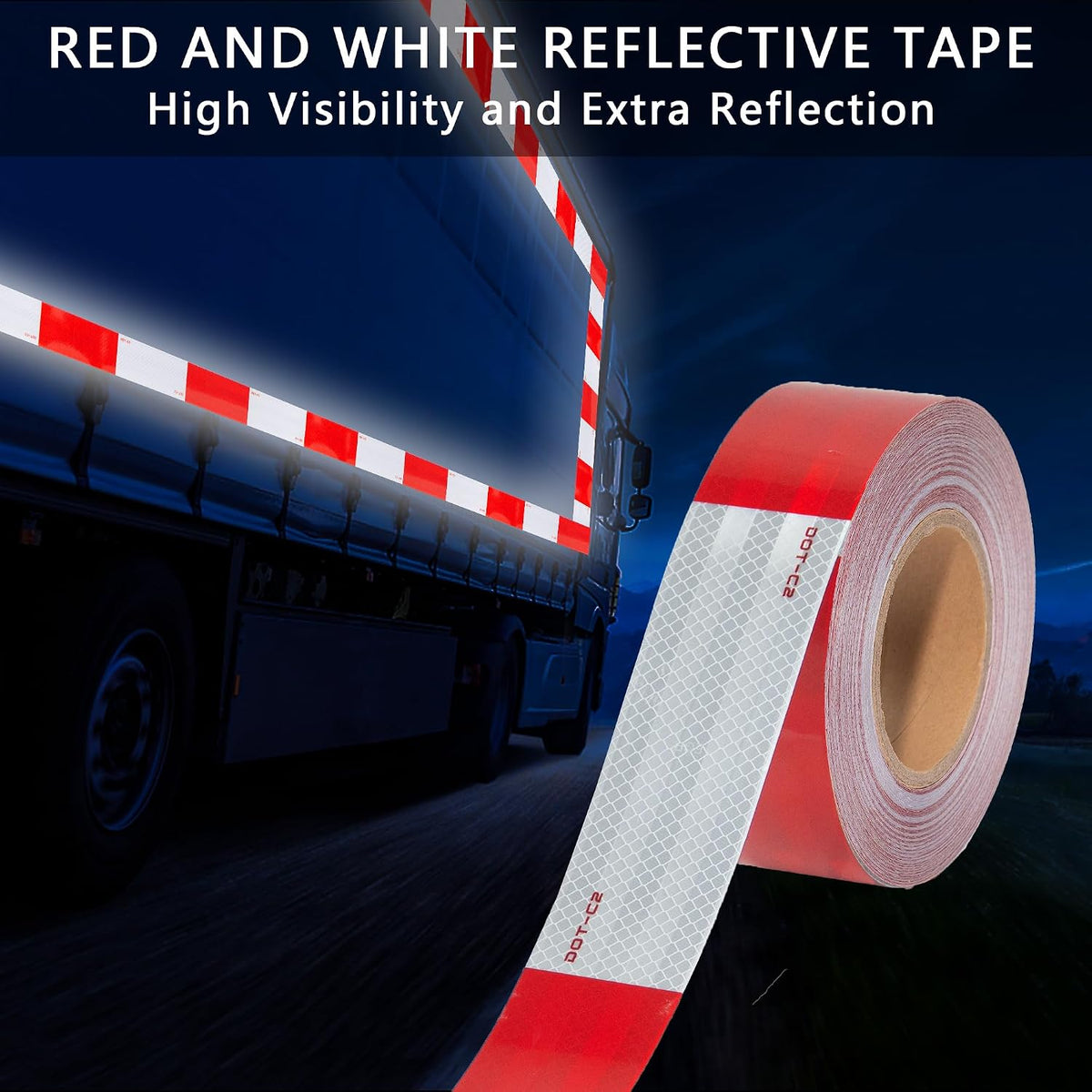 2 Inch x 160 Feet DOT-C2 Reflective Tape Red White Reflective Tape Outdoor Waterproof Conspicuity Strong Adhesive
