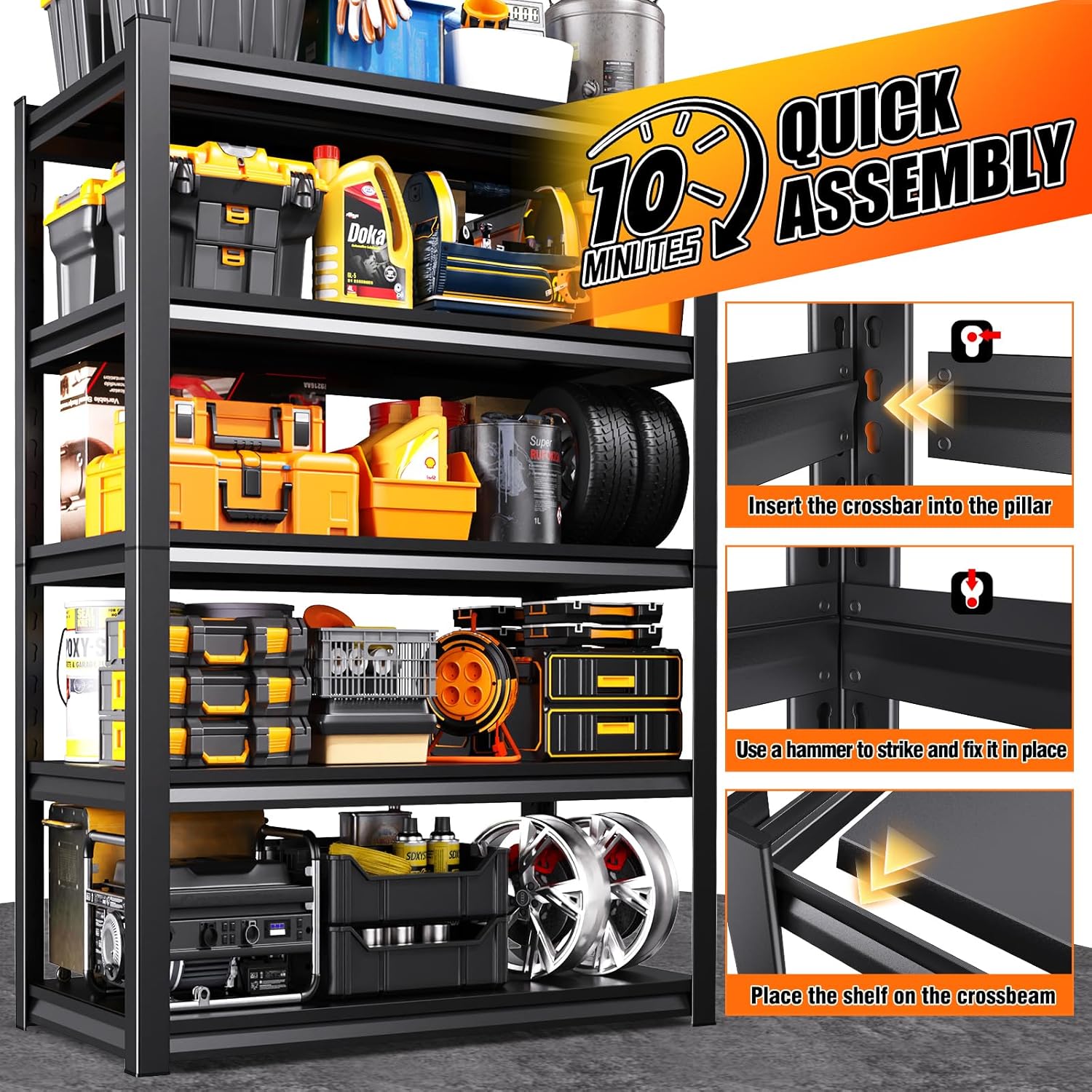 72''H 36''W Storage Shelves,2500LBS Garage Shelving ,Adjustable Garage Shelves ,Heavy Duty Metal Shelving, 5 Tier