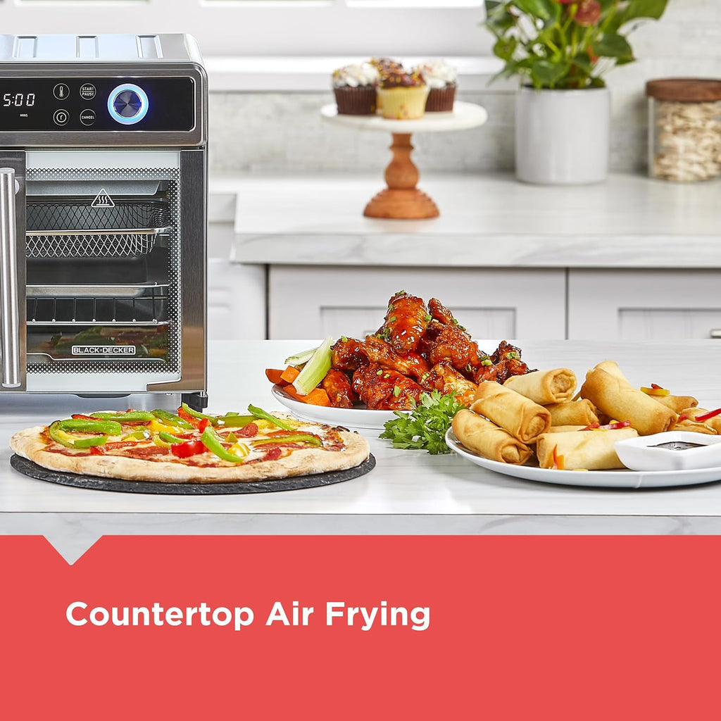 BLACK+DECKER 12-in-1 Crisp 'N Bake Air Fryer Toaster Oven | 12-in-1 air fryer toaster oven fits a 12-inch pizza with