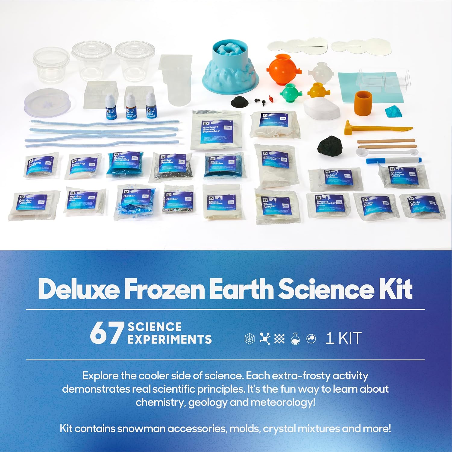 Frozen Earth Science Kit – 67 Experiments STEM Chemistry Lab for Kids| Grow Crystals, Make Snow & Slime, Ice