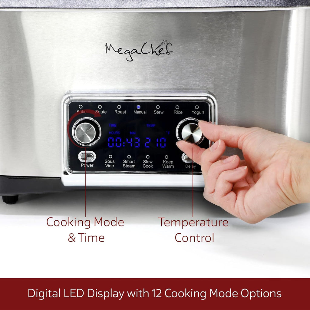 Deluxe 8 Quart 12-in-1 Programmable Multi Cooker with Sous Vide and Multi-Functions, Digital Display, Adjustable