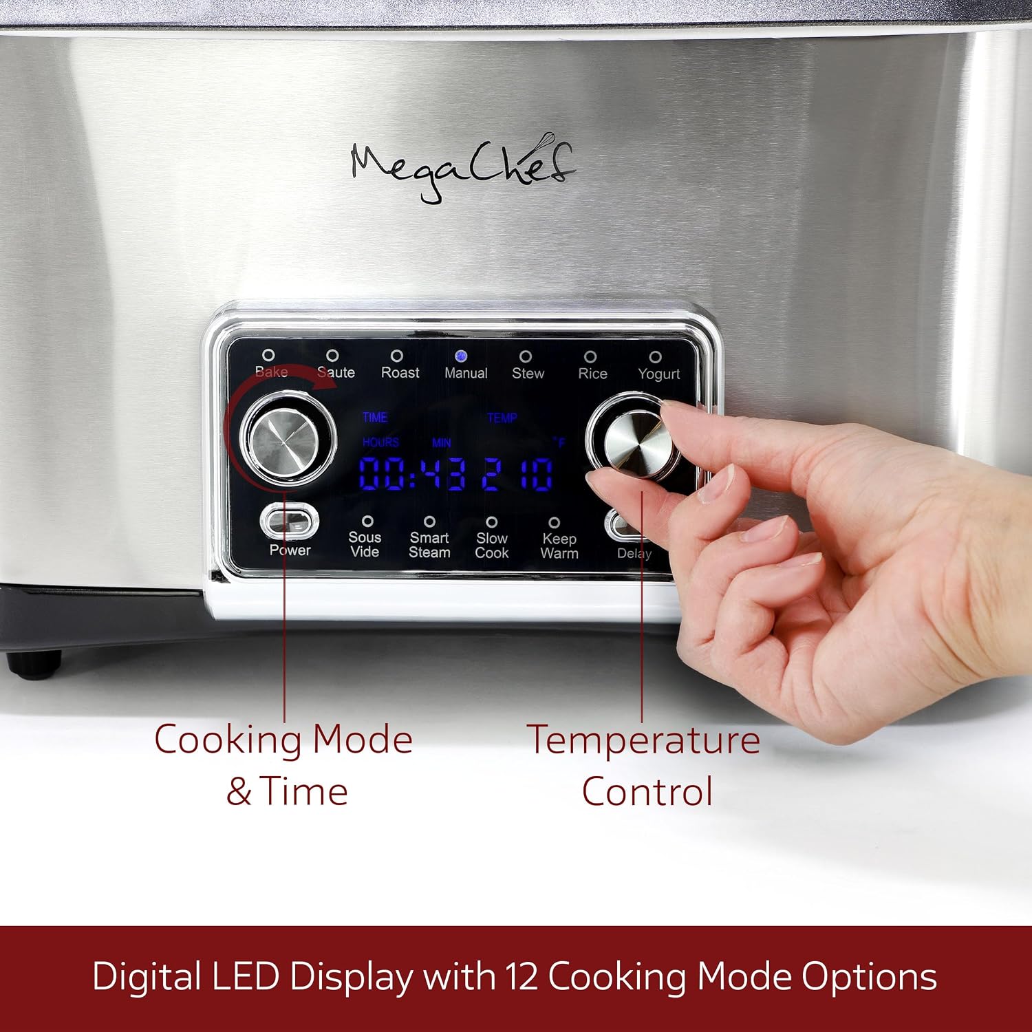 Deluxe 8 Quart 12-in-1 Programmable Multi Cooker with Sous Vide and Multi-Functions, Digital Display, Adjustable