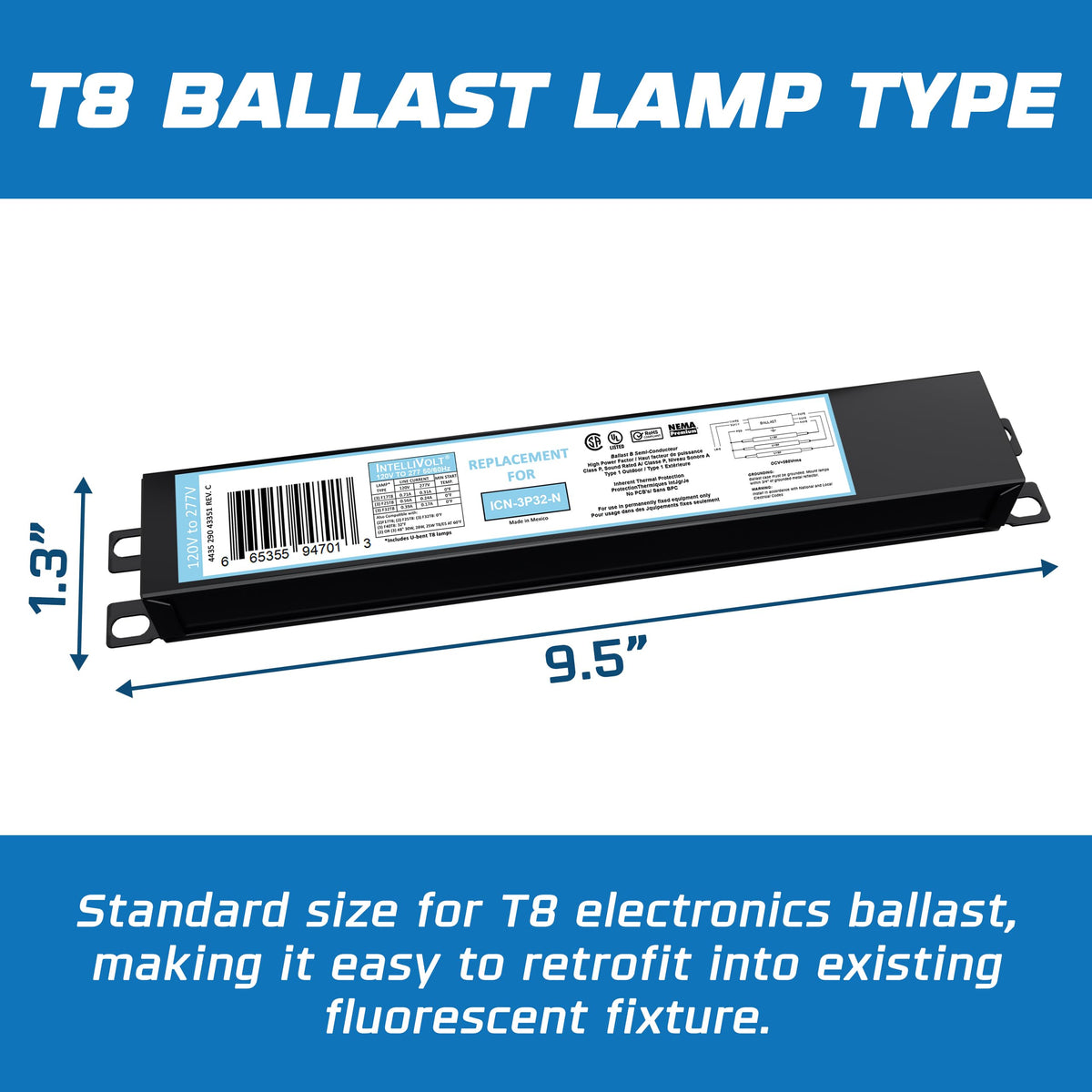 20 Pack T8 Electronic Ballast, ICN3P32-SC Replacement, 120-277V