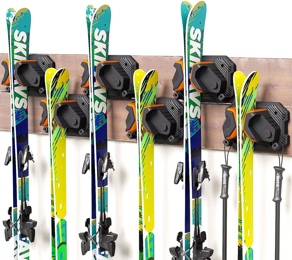 Ski & Snowboard Wall Rack for Garage Wall Fits Any Ski/board, Ski Wall Mount Holders Damage-Free Storage Rack, Garage