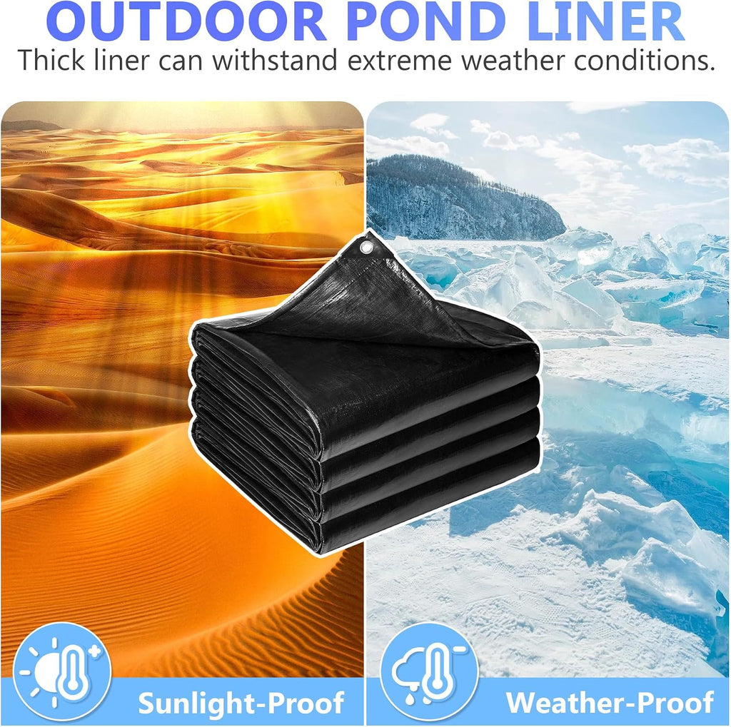 Reinforced PE Pond Liner 25 x 30 FT, 28 Mil Sun Resistant Preformed Pond Liner, Hemmed Edge with Buttonholes Liner