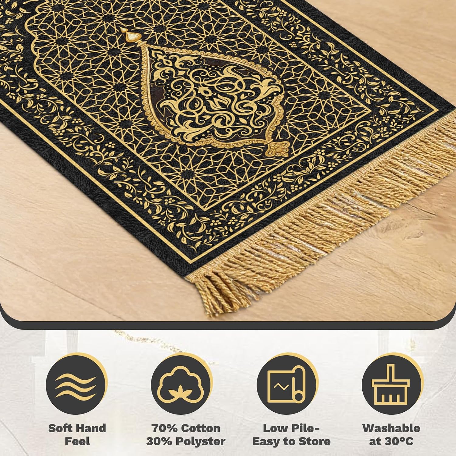 Muslim Prayer Rug with Tasbih Prayer Beads and Compass Keychain
