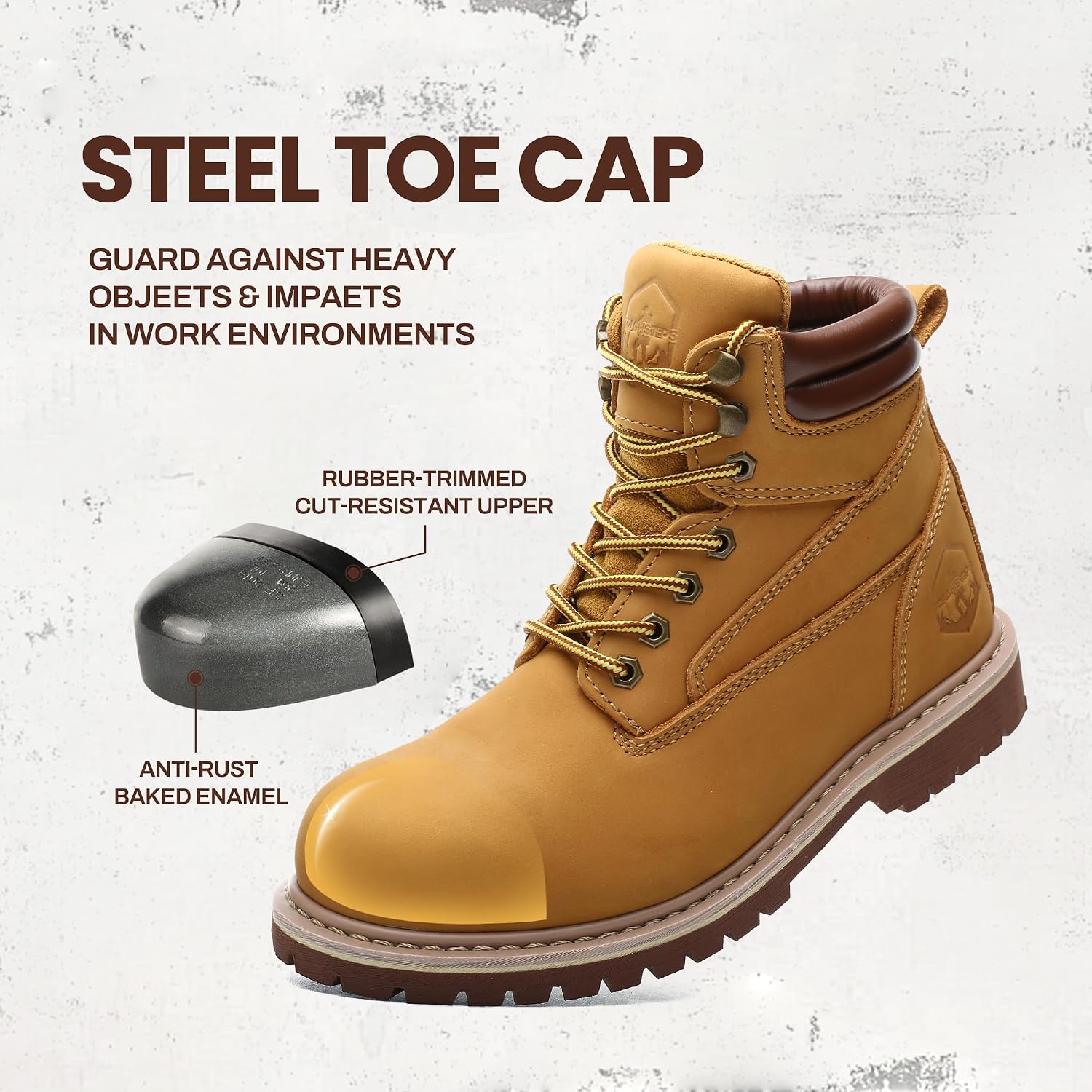 Steel Toe Work Boots for Men 6 Inch Waterproof Non Slip Rubber Comfort Leather Safety Durable Industrial Construction