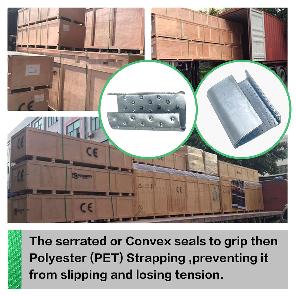 Packaging Strapping Open Serrated Seals for 3/4" Strap Width Polyester (PET) Strapping, Banding Strapping Clips