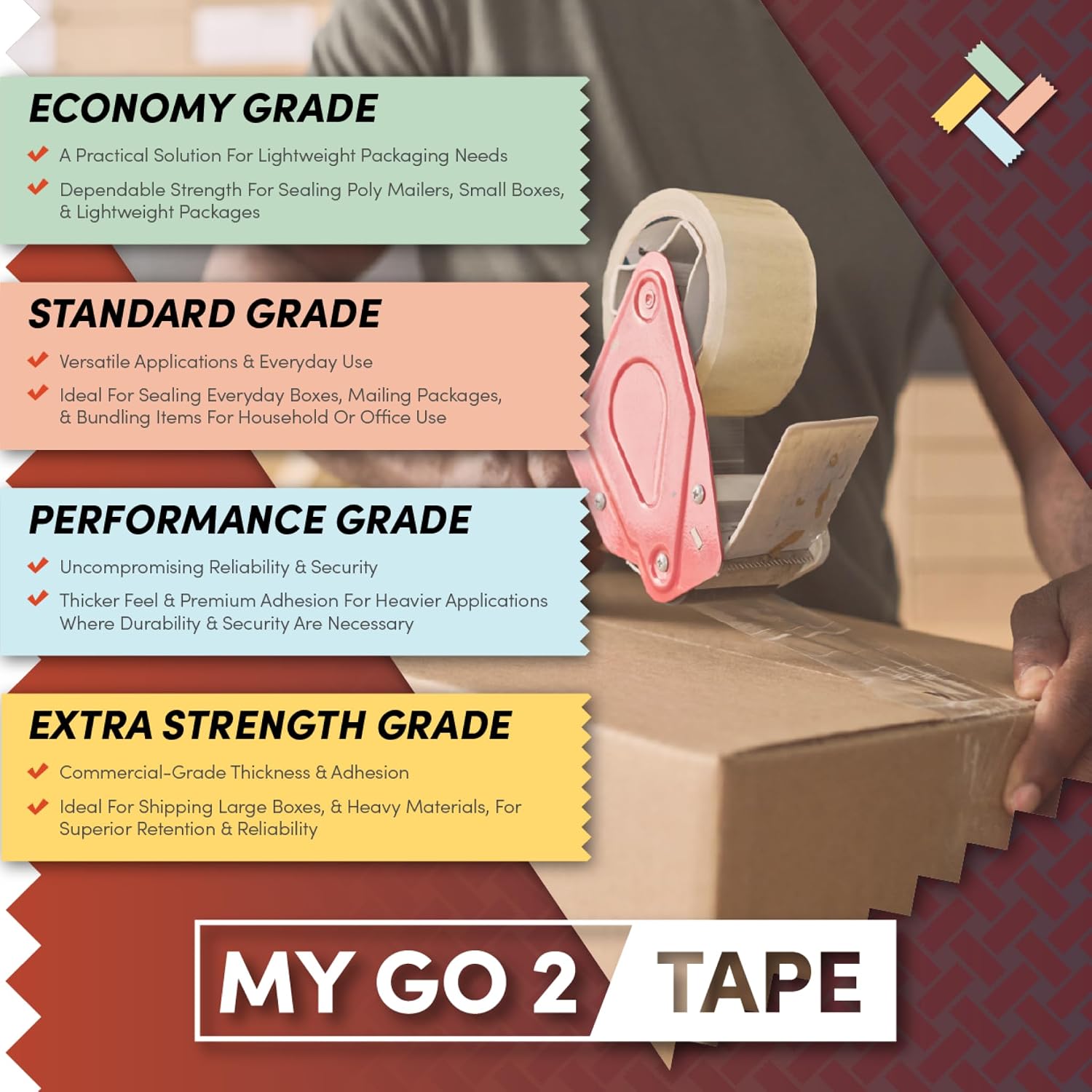 My Go 2 Heavy Duty Packing Tape, 12 Pack, 60 Yard Rolls, Clear, 2.7 MIL, Carton Tape Refill for Shipping, Mailing
