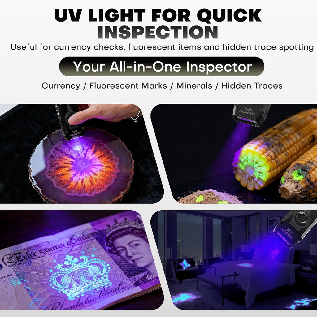 UV Flat EDC Flashlight Rechargeable 1800 High Lumens Pocket Light with RGB,Magnetic Base Small Flashlights with Dual