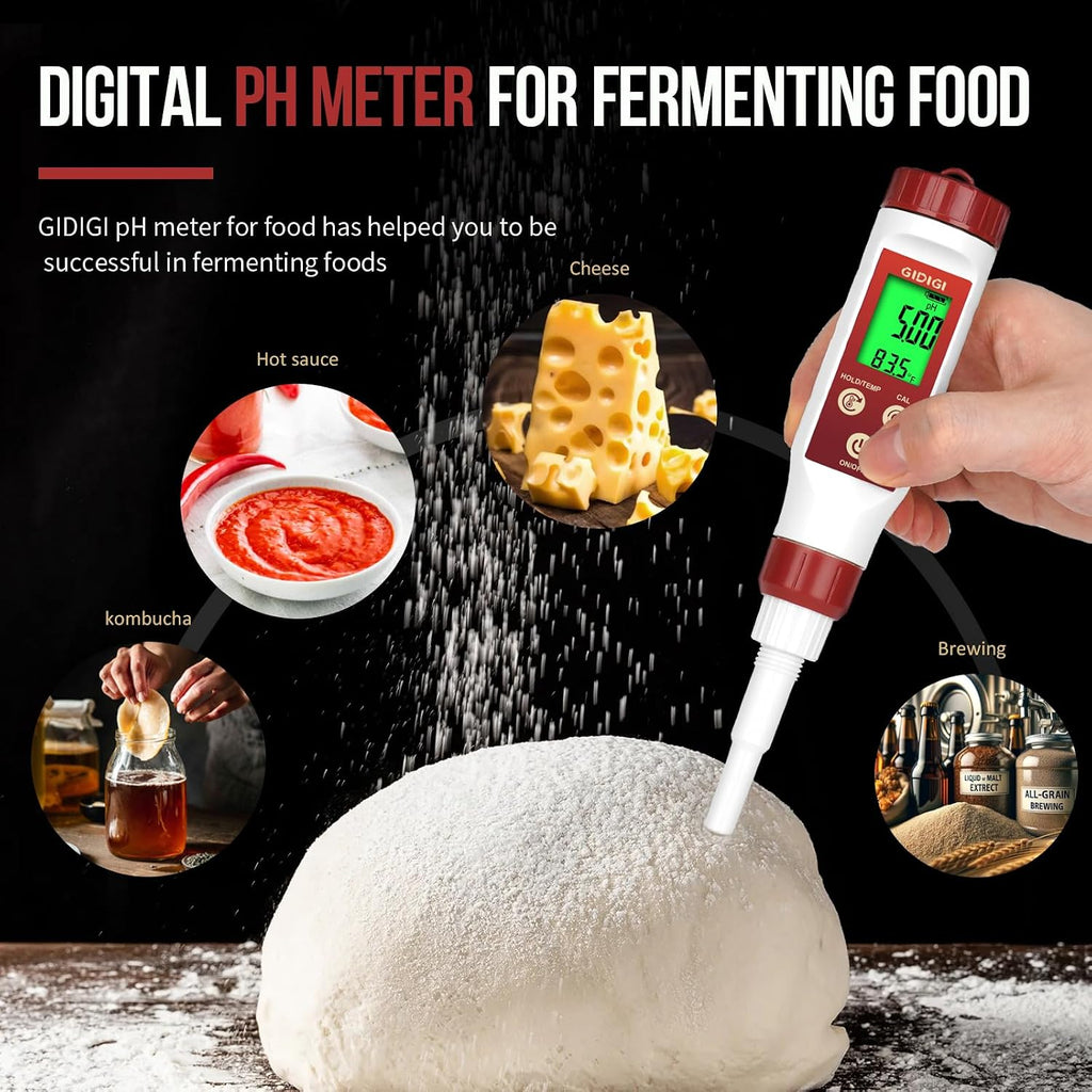 Digital pH Meter for Food Fermentation with pH Calibration Solution