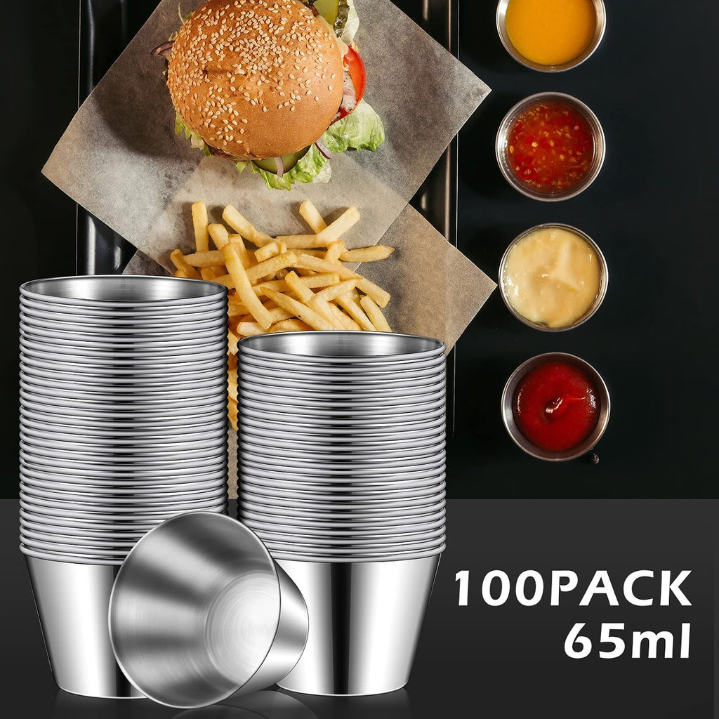 100 Pcs Metal Ramekins Stainless Steel Sauce Cups Bulk,2.2 Oz