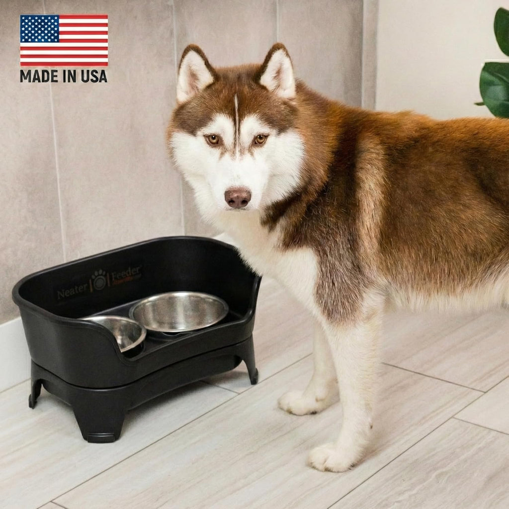 Express Mess Proof Dog Bowls Elevated for Medium to Large Sized Breed, No Spill Raised Dog Food Bowl Stand, Stainless