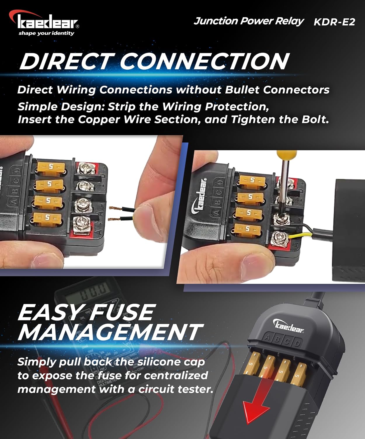 DC12V 20A Waterproof 4-Way Motorcycle Power Relay Kit, KDR-E2