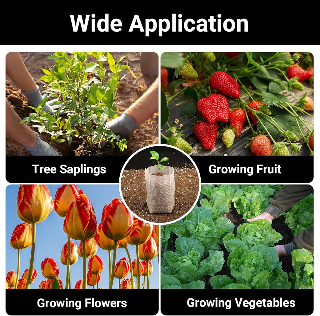 Fabric Plant Grow Bags - 200pcs Seed Starter Planting Bags Seedling Pots 5.5x6.3 inches, Nursery Pots for Plants