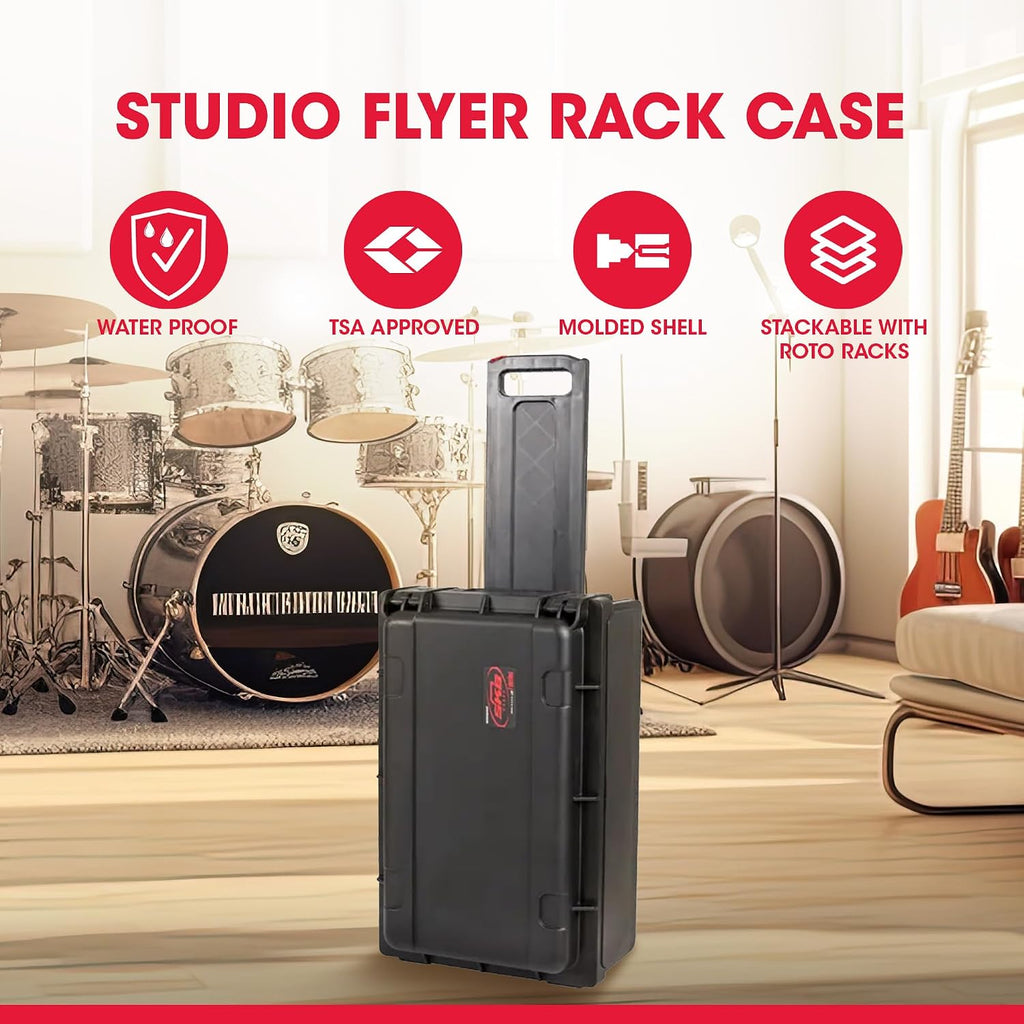 Studio Flyer Rack Case - 2U Waterproof Carry-on with Laptop Surface, Molded Rack Rails, Rubber Cleats and Quiet