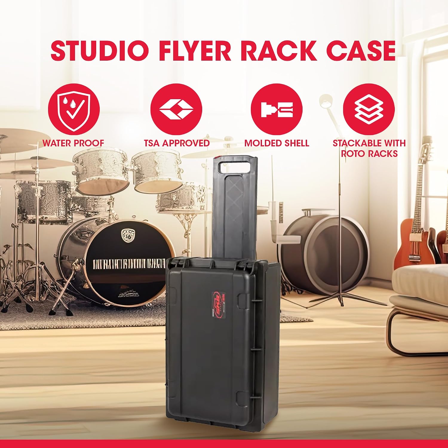 Studio Flyer Rack Case - 2U Waterproof Carry-on with Laptop Surface, Molded Rack Rails, Rubber Cleats and Quiet