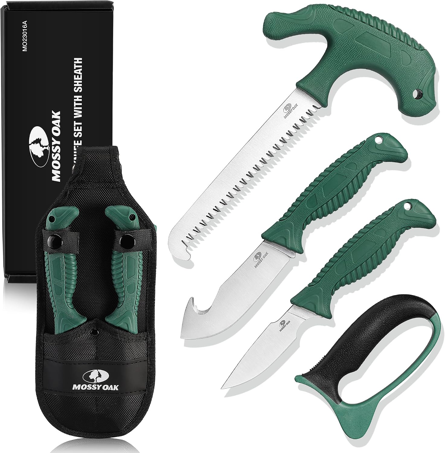 Field Dressing Kit, 4 Pcs Hunting Knife Set with Portable Sheath | Gut-Hook Skinner, Caping Knife, Wood/Bone Saw