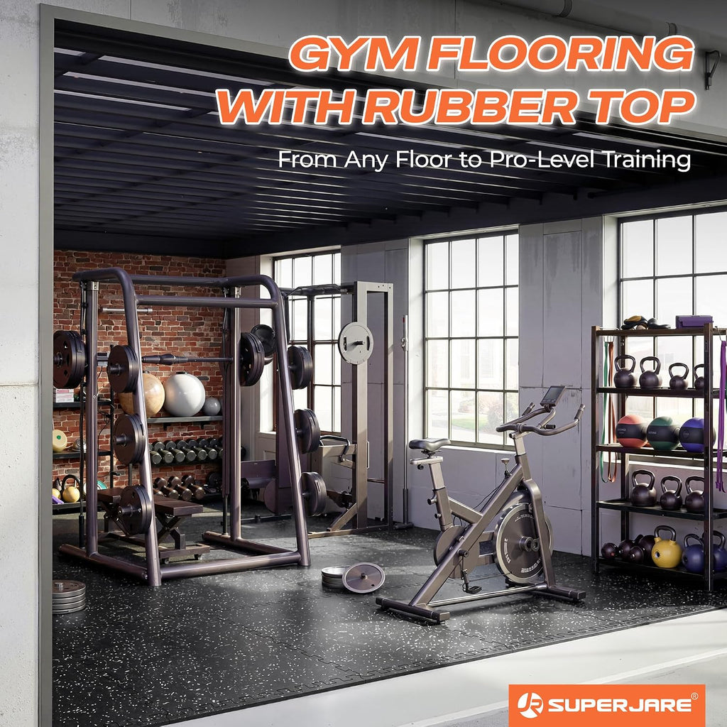 30" x 30" Larger Rubber Top Exercise Equipment Mats, 0.56" Thick 12PCS 75 Sq Ft High-Density EVA Foam Interlocking